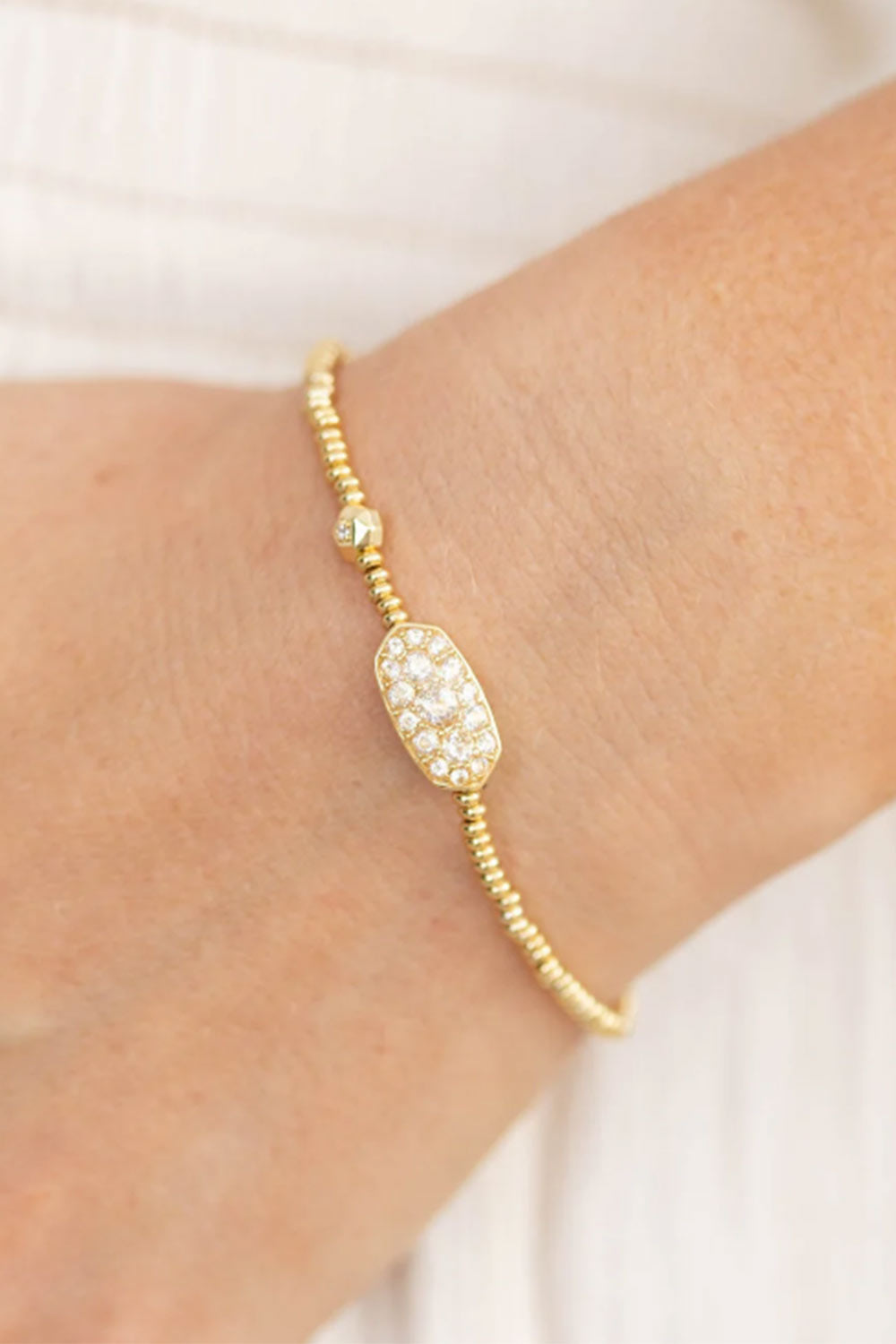 Kendra Scott Grayson Gold Stretch Bracelet in White Crystal 