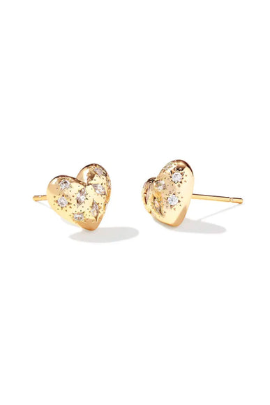 Kendra Scott Holland Gold Heart Stud Earrings in White Crystal
