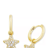 Kendra Scott Jae Star Crystal Pave Huggie Hoop Earrings in Gold White Crystal 