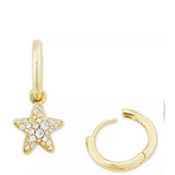 Kendra Scott Jae Star Crystal Pave Huggie Hoop Earrings in Gold White Crystal 