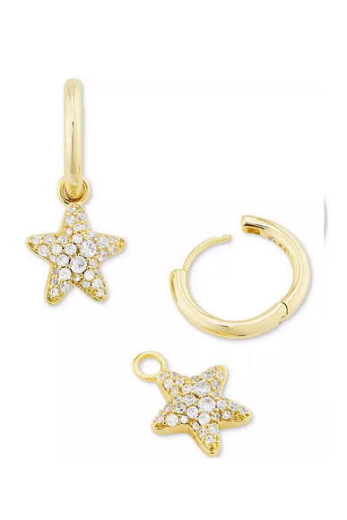 Kendra Scott Jae Star Crystal Pave Huggie Hoop Earrings in Gold White Crystal 