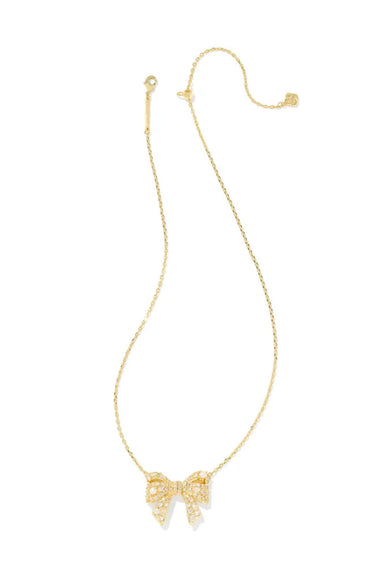 Kendra Scott Krista Gold Bow Short Pendant Necklace in White Mix
