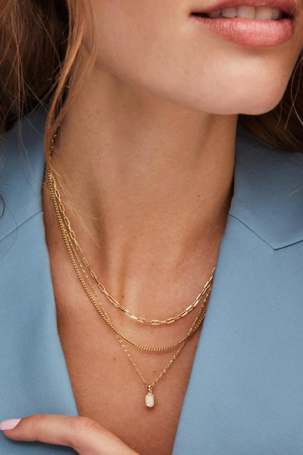 アクセサリー frank and easy / K10 gold 3R necklace Kendra Scott Mini Elisa Gold Triple Strand Necklace in Iridescent