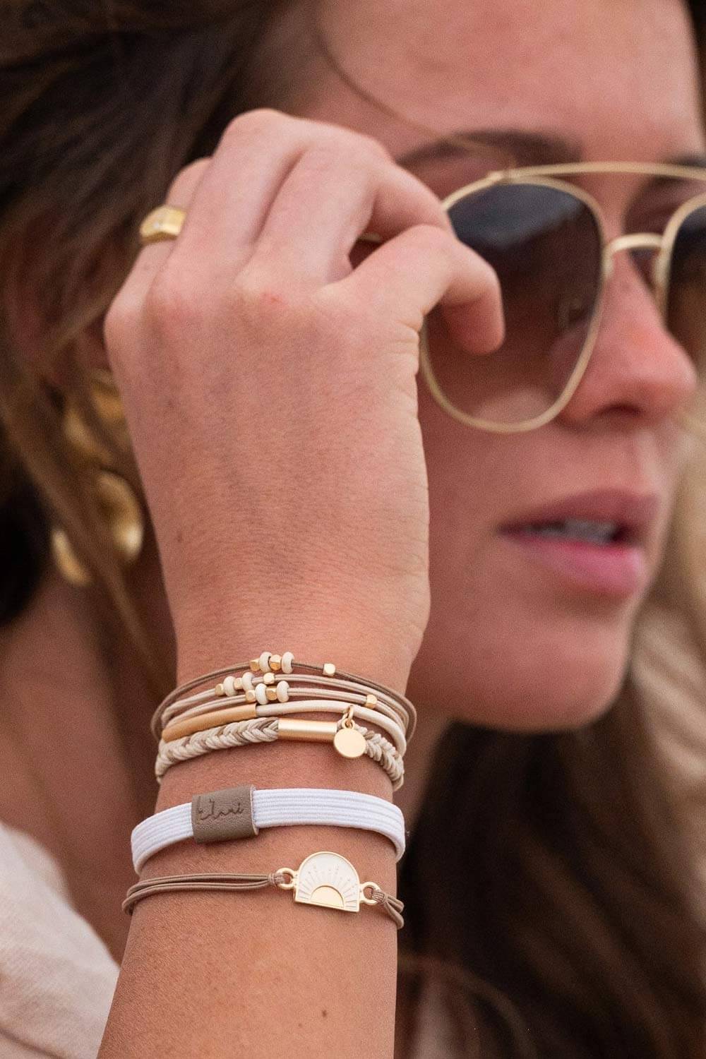 K’lani Rise Medium Hair Tie Bracelets in Beige