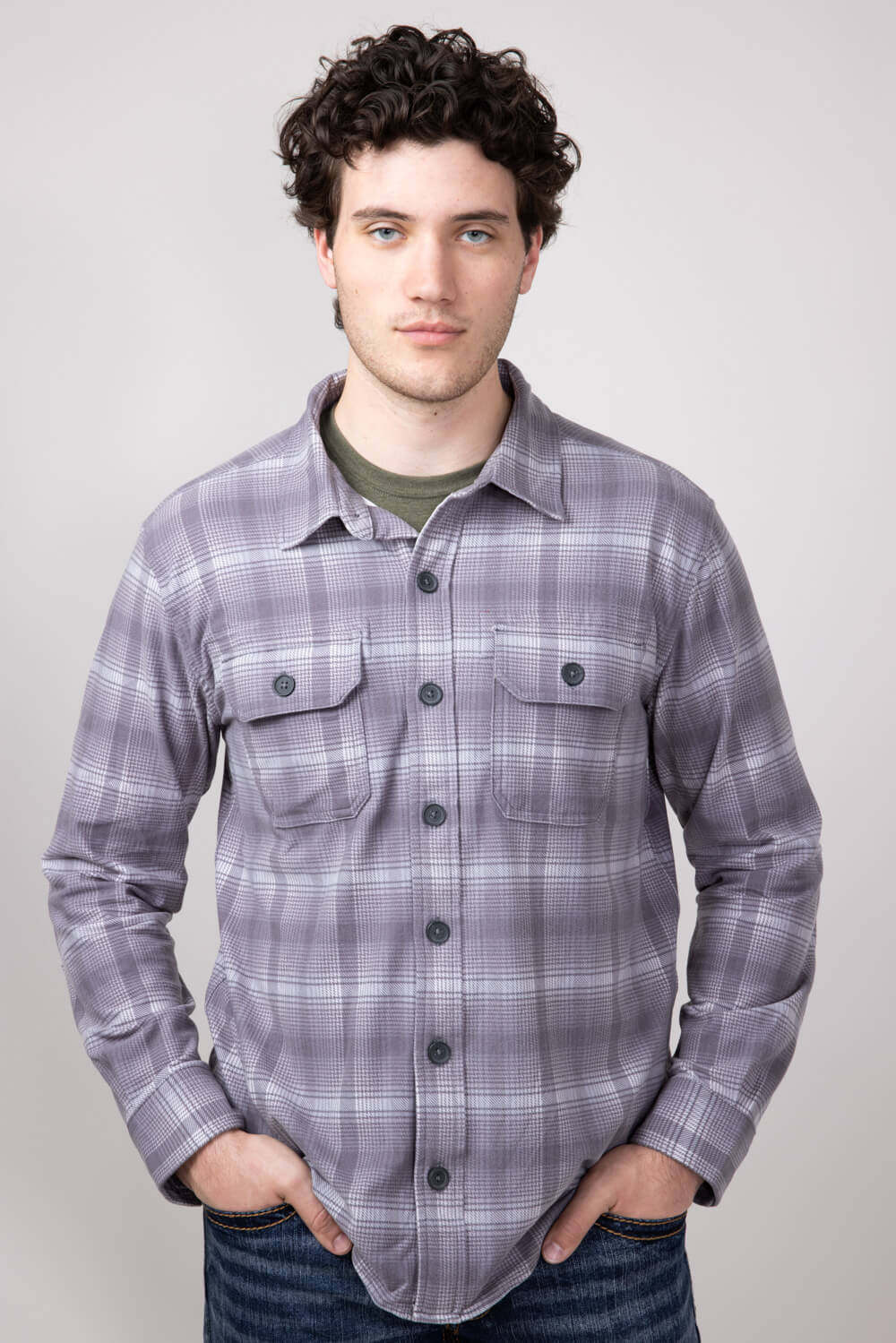 Hallstatt Knit Button Up Flannel Shirt for Men in Grey