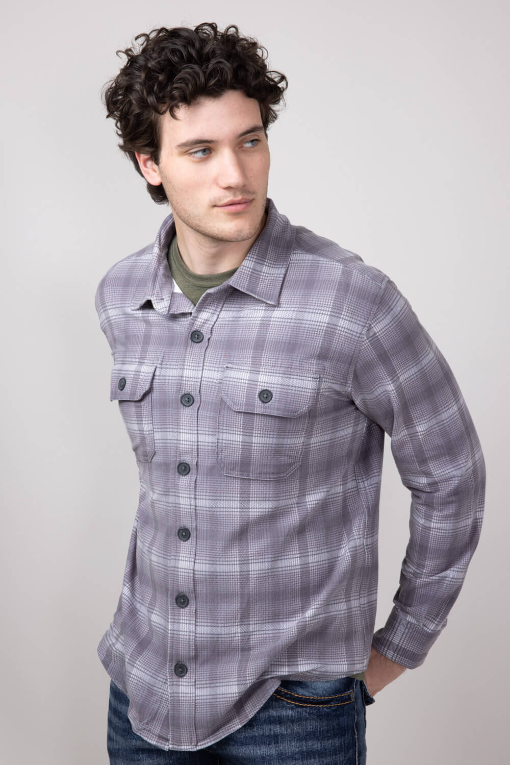 Hallstatt Knit Button Up Flannel Shirt for Men in Grey