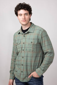 Hallstatt Knit Button Up Flannel Shirt for Men in Martini Olive