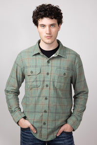 Hallstatt Knit Button Up Flannel Shirt for Men in Martini Olive