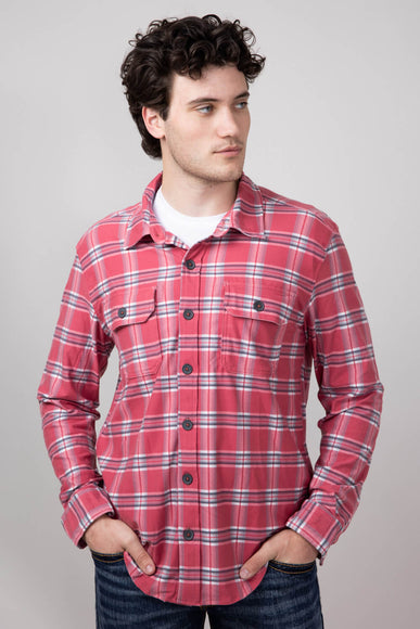 Hallstatt Knit Button Up Flannel Shirt for Men in Red