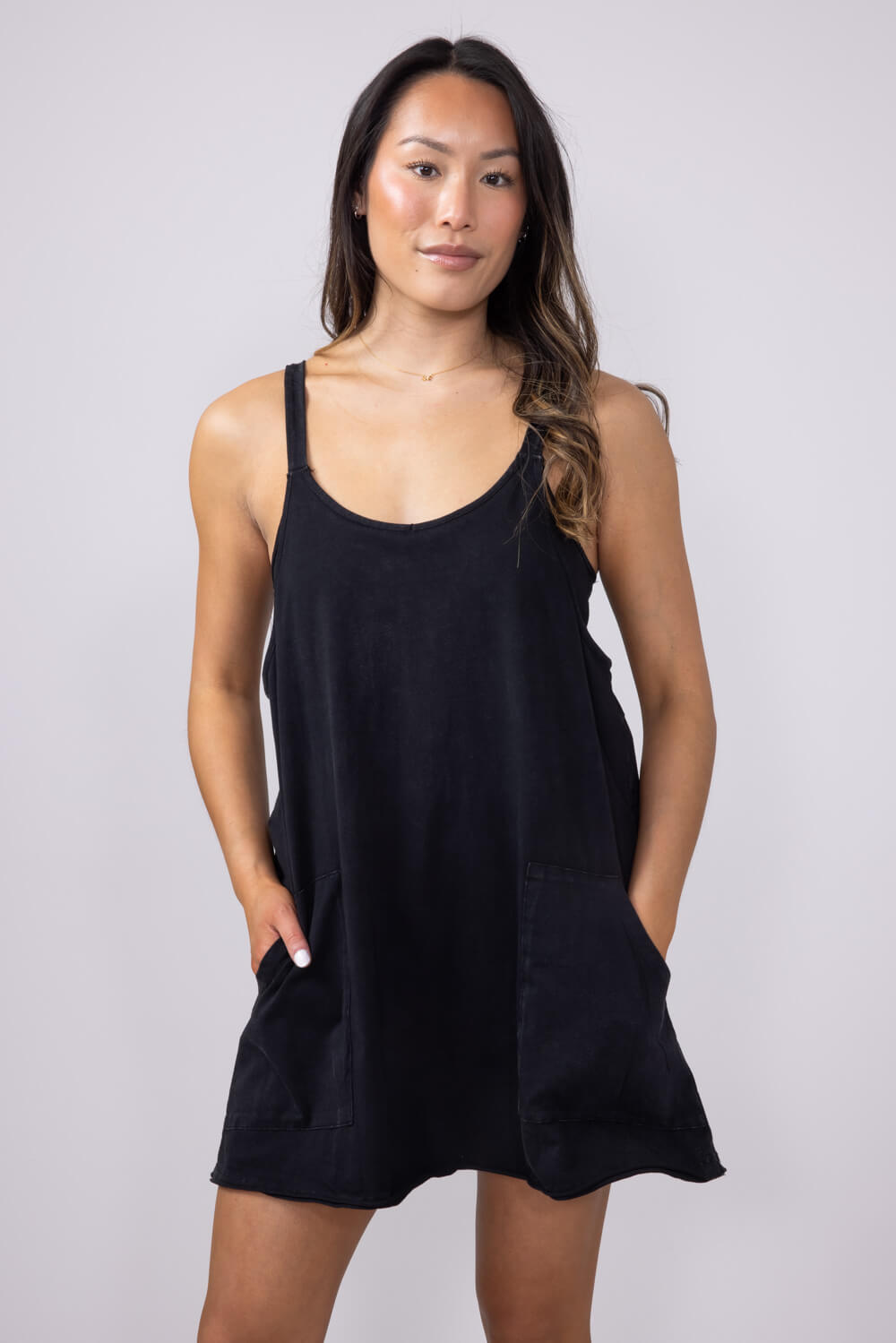 Knit Mini Romper Dress for Women in Black