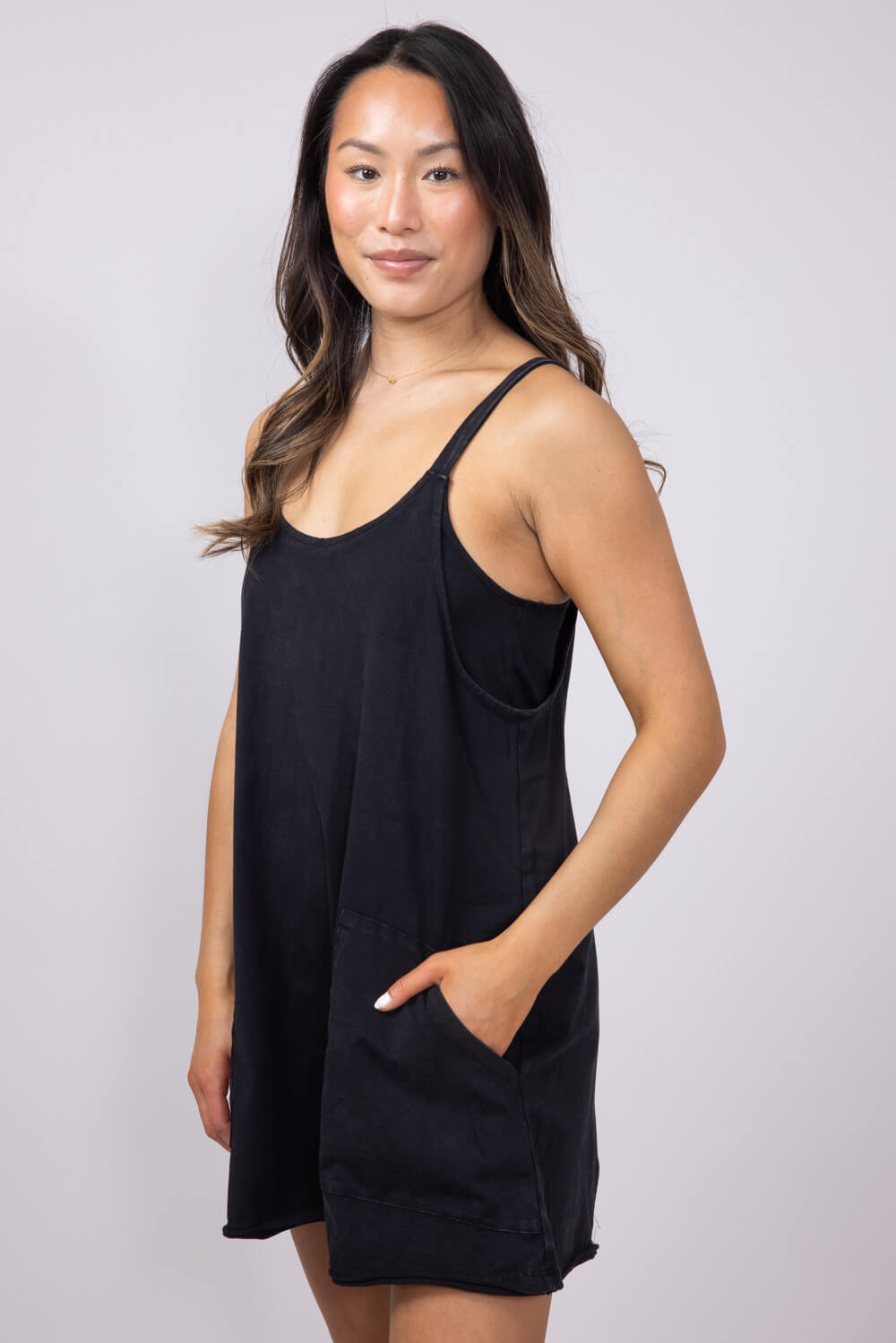 Knit Mini Romper Dress for Women in Black