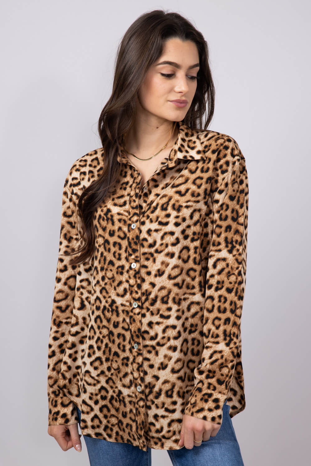 La Miel Button Up Shirt for Women in Desert Leopard
