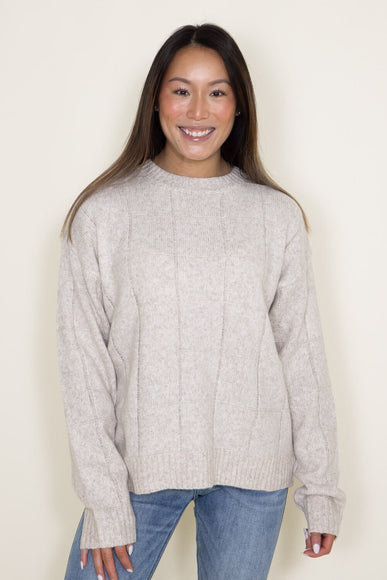 La Miel Check Pattern Crewneck Sweater for Women in Oatmilk