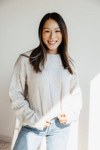 La Miel Check Pattern Crewneck Sweater for Women in Oatmilk