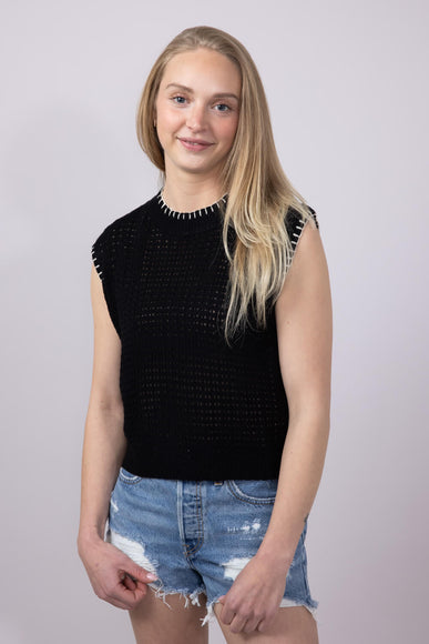 La Miel Crochet Knit Sweater Top for Women in Black