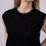 La Miel Crochet Knit Sweater Top for Women in Black