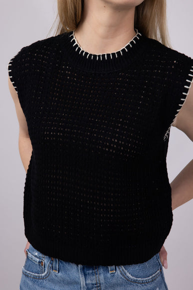 La Miel Crochet Knit Sweater Top for Women in Black
