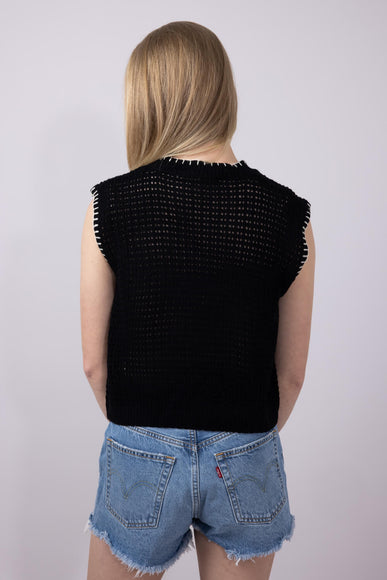 La Miel Crochet Knit Sweater Top for Women in Black