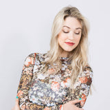 La Miel Floral Sheer Layering Top for Women in Black