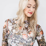 La Miel Floral Sheer Layering Top for Women in Black