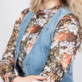 La Miel Floral Sheer Layering Top for Women in Black