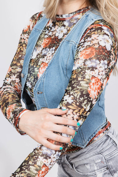 La Miel Floral Sheer Layering Top for Women in Black
