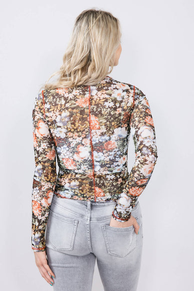 La Miel Floral Sheer Layering Top for Women in Black