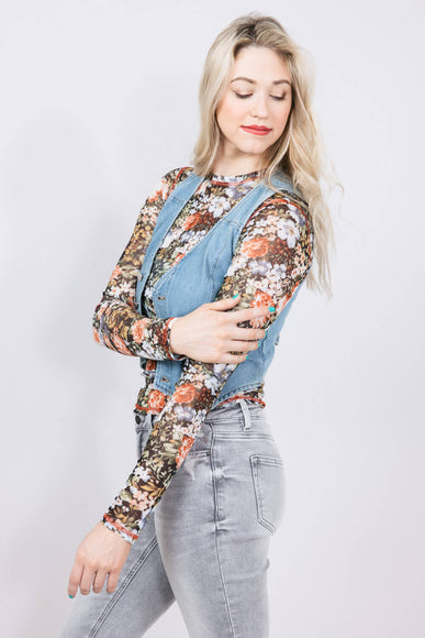 La Miel Floral Sheer Layering Top for Women in Black