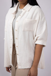 La Miel Gauze Button Down Shirt for Women in Soy Latte