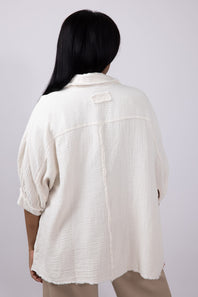 La Miel Gauze Button Down Shirt for Women in Soy Latte
