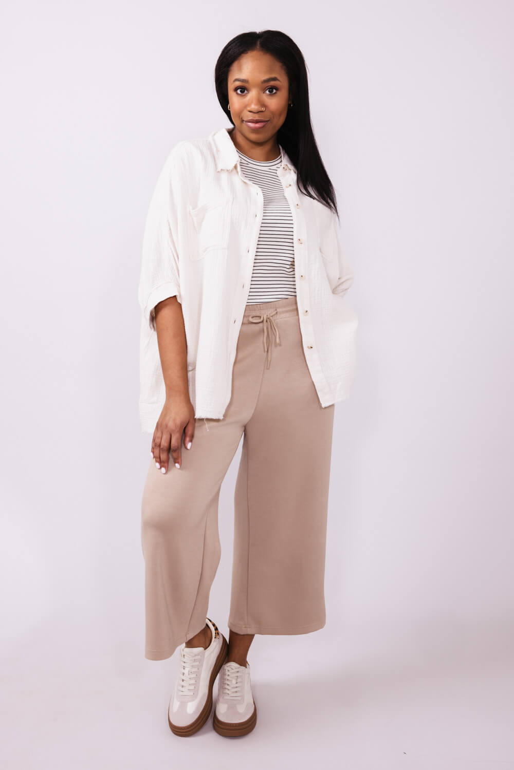 La Miel Gauze Button Down Shirt for Women in Soy Latte