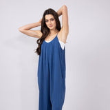 La Miel Wide Crop Jumpsuit for Women in Blue