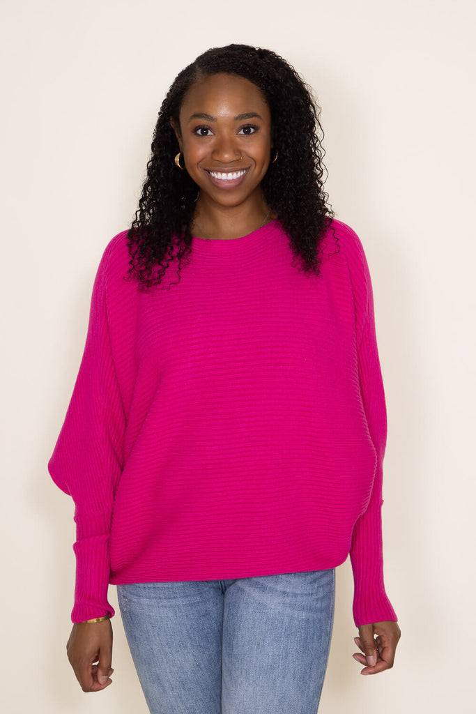 The Reset R Label Magenta Ribbed Dolman Sleeve Sweater Large XL