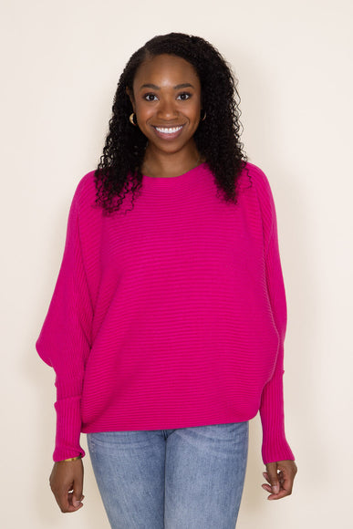 La Miel Ribbed Dolman Sweater for Women in Fuchsia