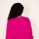 La Miel Ribbed Dolman Sweater for Women in Fuchsia