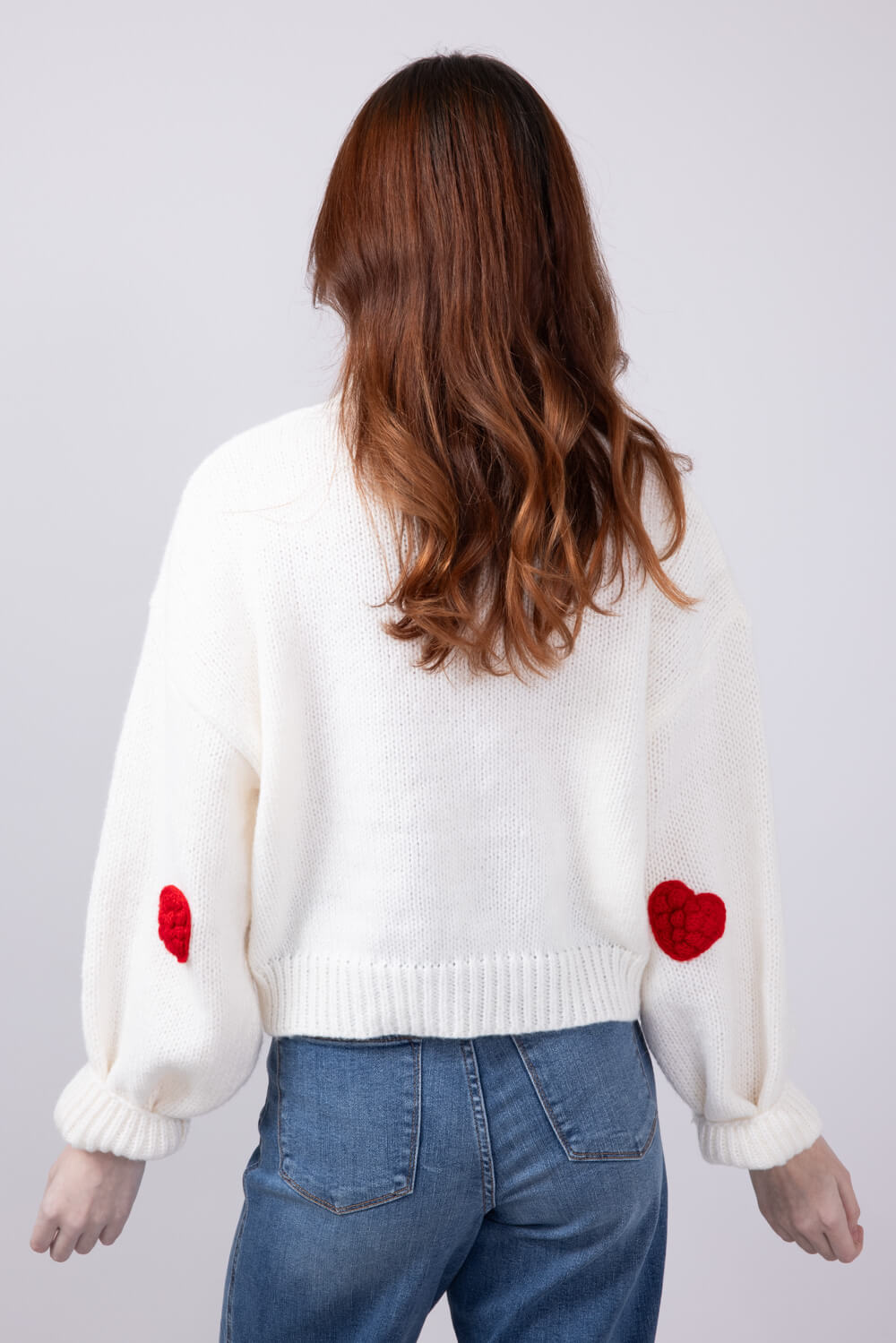 3D Heart Sweater for Women in White | LWT0073-WHITERED – Glik's