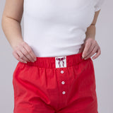 High-Rise Bow Patch Boxer Shorts for Women in Red