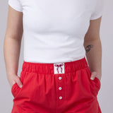 High-Rise Bow Patch Boxer Shorts for Women in Red