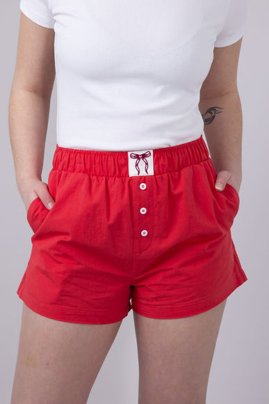 High-Rise Bow Patch Boxer Shorts for Women in Red