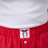 High-Rise Bow Patch Boxer Shorts for Women in Red