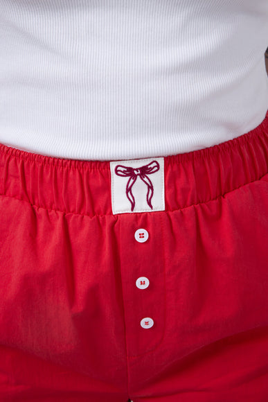 High-Rise Bow Patch Boxer Shorts for Women in Red
