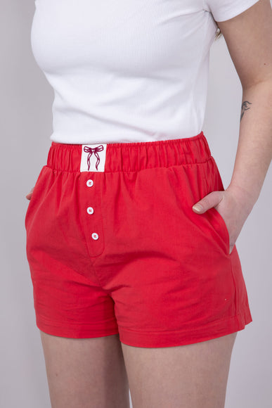 High-Rise Bow Patch Boxer Shorts for Women in Red