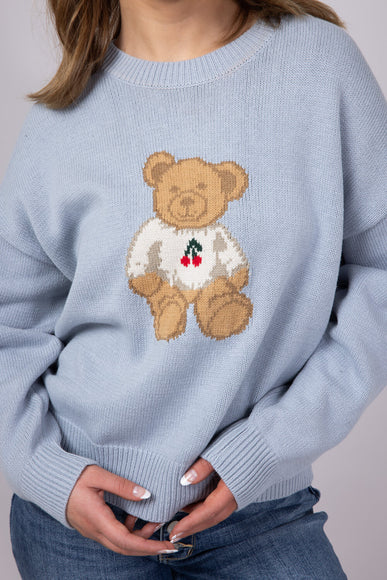 Bear Cherry Crewneck Sweater for Women in Light Blue