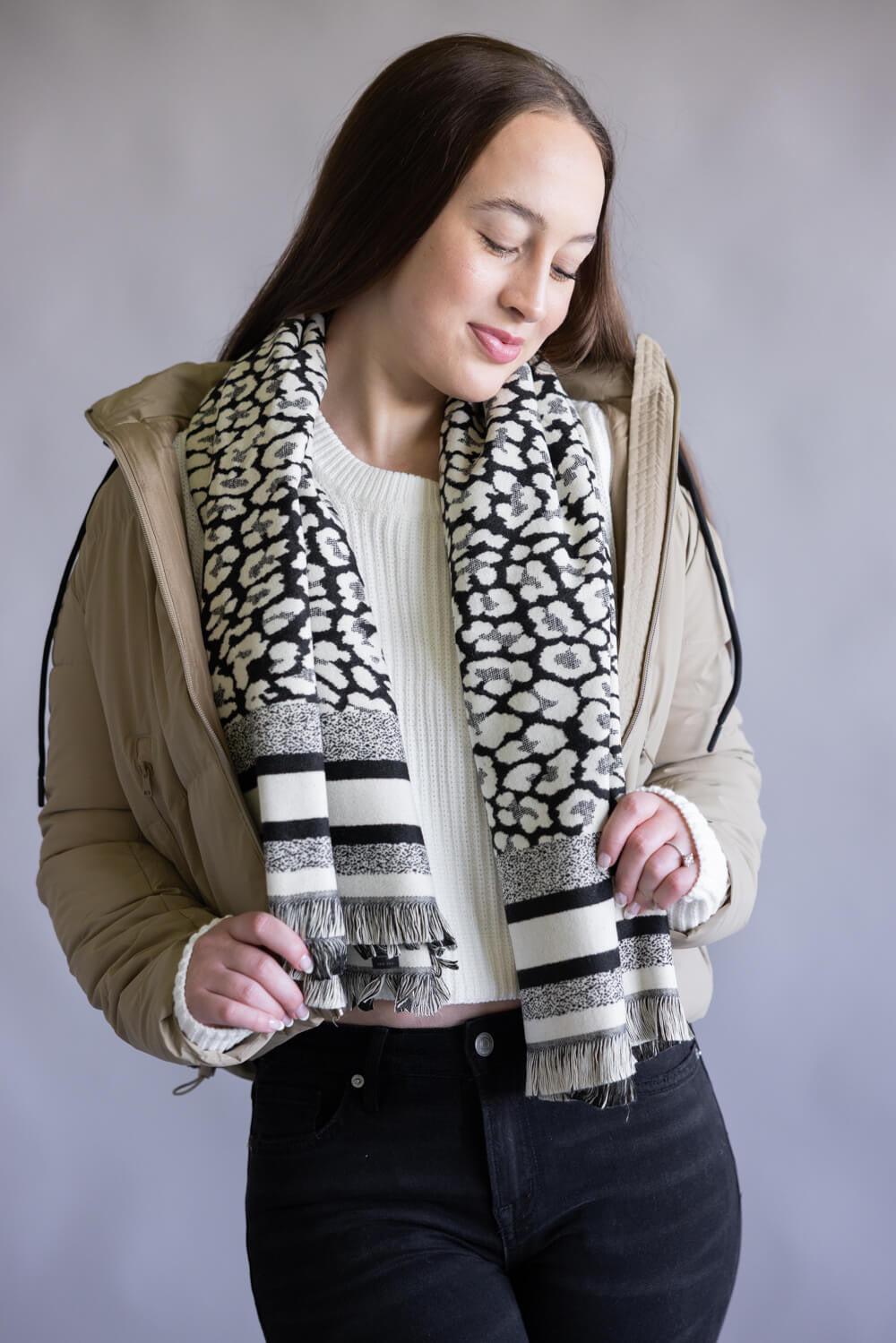 Leopard Print Scarf for Women in Black