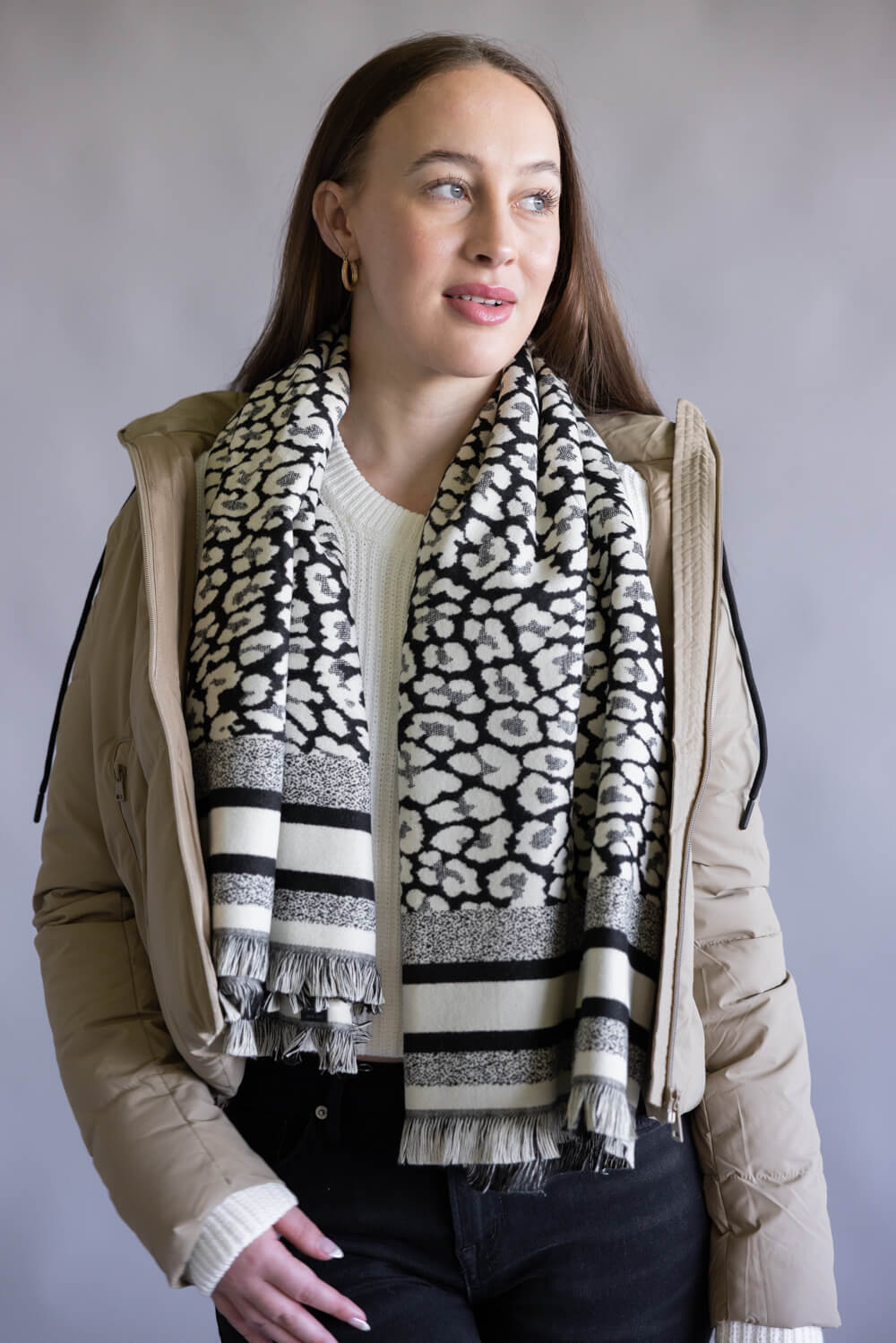 Leopard Print Scarf for Women in Black