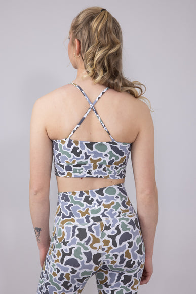 Local Girl Crossover Strap Sports Bra for Women in Dark Grey Camo