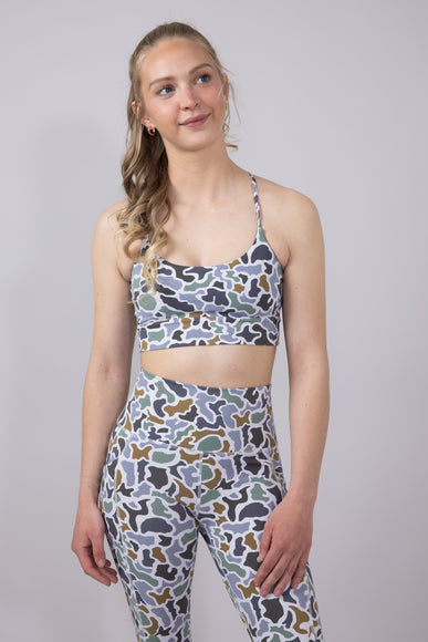 Local Girl Crossover Strap Sports Bra for Women in Dark Grey Camo