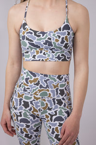 Local Girl Crossover Strap Sports Bra for Women in Dark Grey Camo