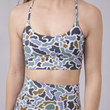 Local Girl Crossover Strap Sports Bra for Women in Dark Grey Camo