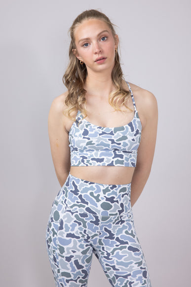 Local Girl Crossover Strap Sports Bra for Women in Light Grey Camo